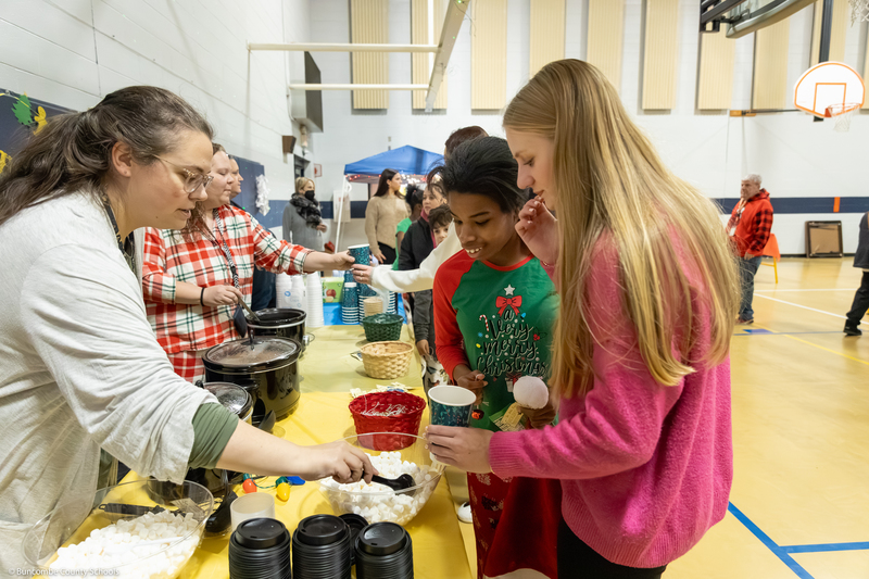 Students and teachers get hot cocoa.