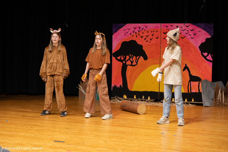 Students on stage performing the Lion King Jr. 