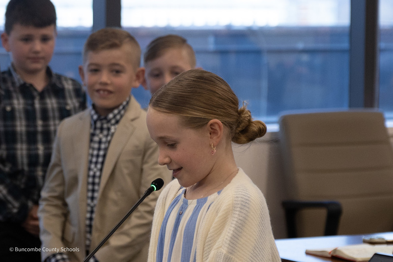 A West Buncombe student speaks into the microphone at the state board of education meeting.