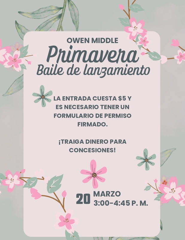 flowered poster with Spring Fling dance information in Spanish