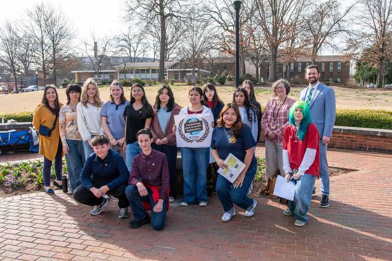 Cane Creek students pose for a photo on the UNC-Greensboro campus.