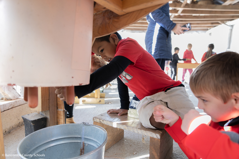 Student milking a pretend cow.