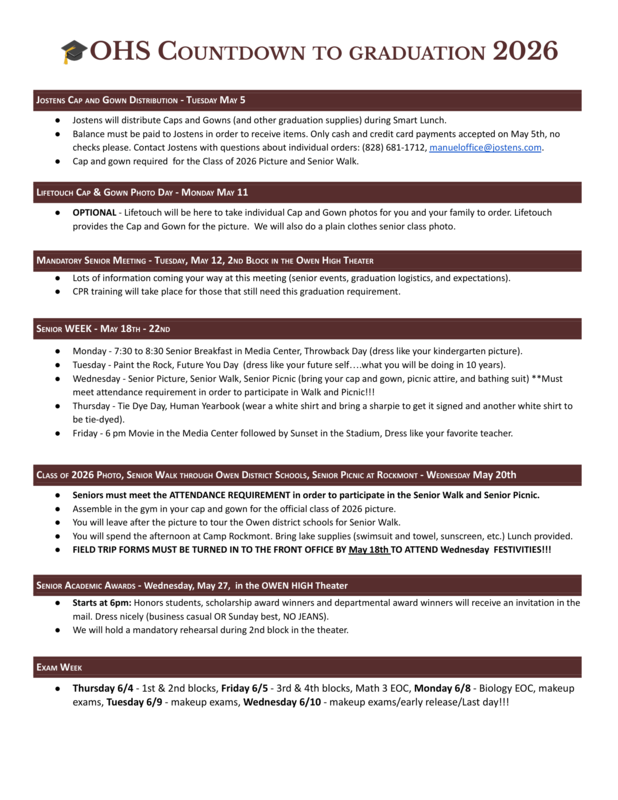 1st of 2 pages with graduation-related details for high school seniors 