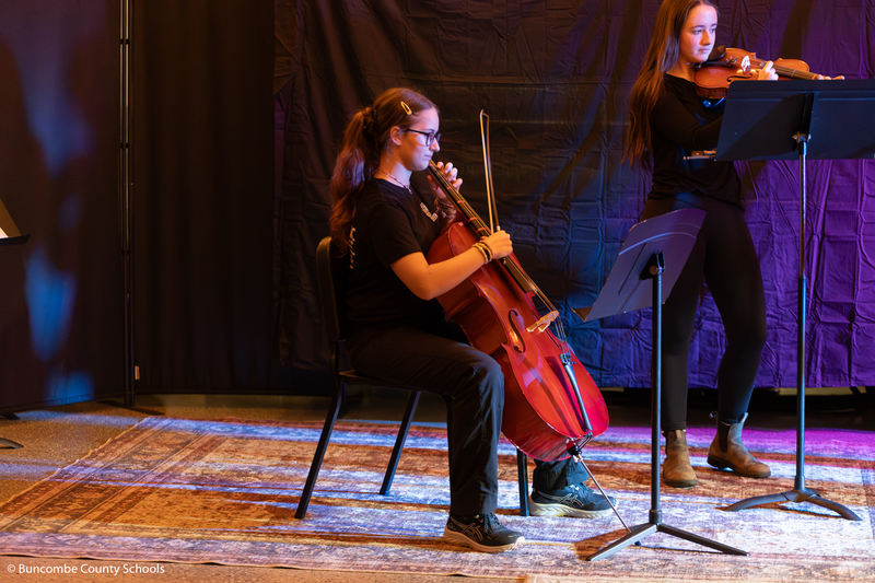Female student playing the cello.