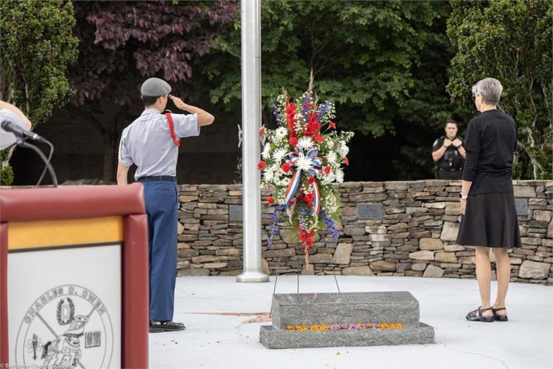 A ROTC student saluting