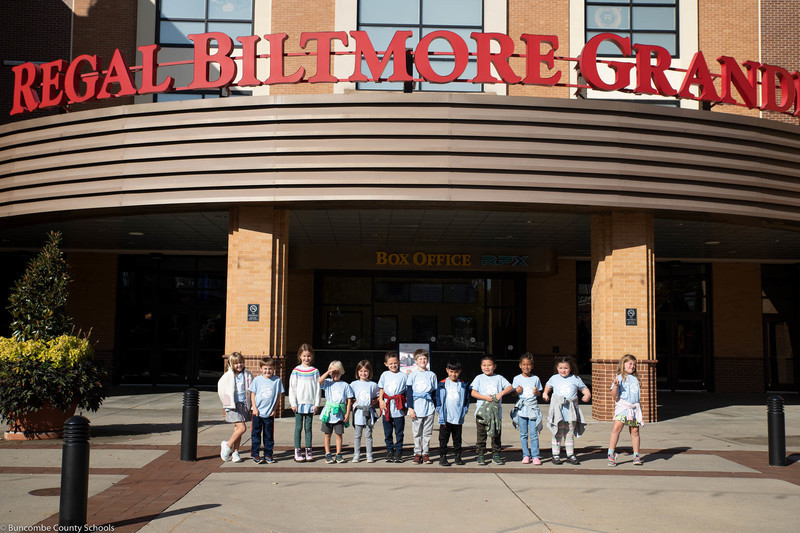 Students outside the movie theater. 