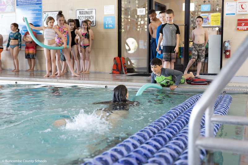 Student practicing the skills learned at the water safety class.