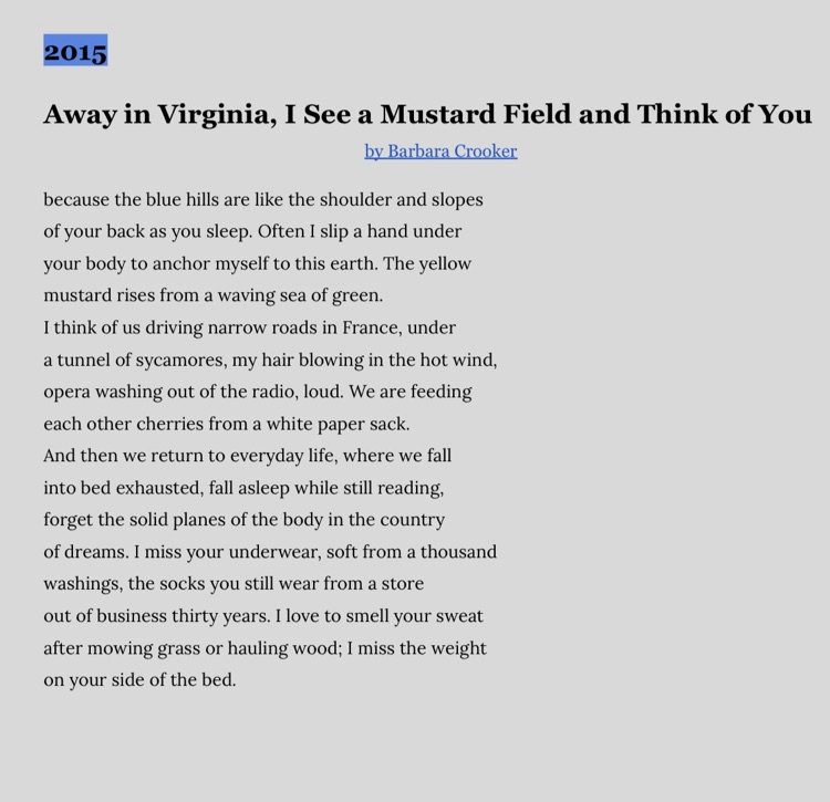 “Away in Virginia, I See a Mustard Field and Think of You"