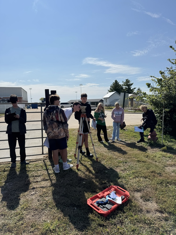 Ag Construction has been learning about surveying land. Last week the students got to put their skills to the test by doing a profile leveling survey on the school grounds! 