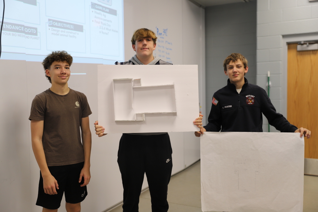 Pre-Vet students applied their animal care knowledge by designing and building facility models to provide shelter, feeding areas, and health care spaces for livestock. This hands-on project showcased their planning skills and understanding of animal needs in production systems.