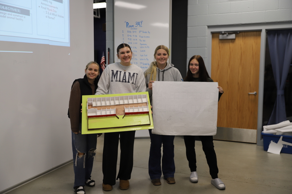 Pre-Vet students applied their animal care knowledge by designing and building facility models to provide shelter, feeding areas, and health care spaces for livestock. This hands-on project showcased their planning skills and understanding of animal needs in production systems.