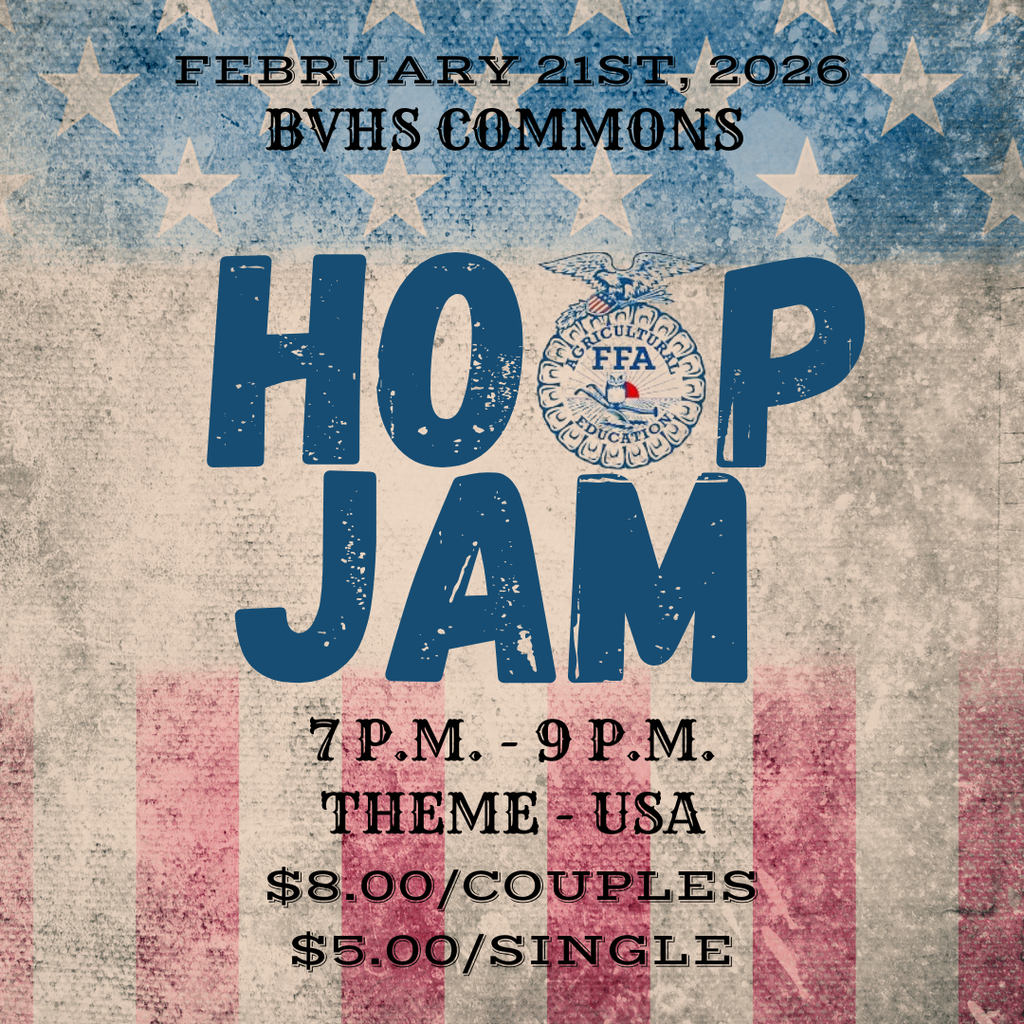 High School Students - Mark Your Calendars!  Lights. Music.  Hoop Jam is just a few weeks away. Do not miss one of the most laid-back, fun nights of the year. February 21 7–9 PM USA theme BVHS Commons
