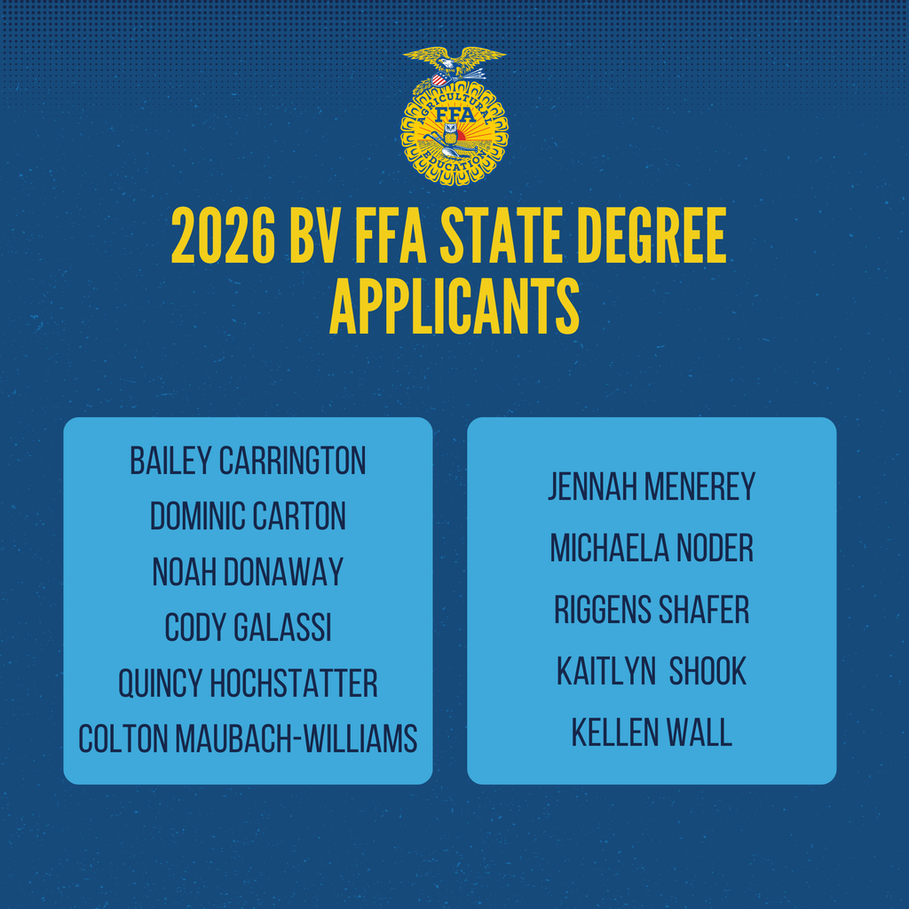 Congratulations to our Bureau Valley FFA members on their success in the 2026 BV FFA Proficiency Contest. This competition evaluates students based on their Supervised Agricultural Experience (SAE) records, recognizing excellence in career skill development, entrepreneurship, and placement experiences. Students advancing will represent Bureau Valley at the Section 3 Proficiency Interviews on February 16, with State Degree applicants interviewing the same day. We also extend our sincere thanks to our judges for their time, expertise, and support of our students.