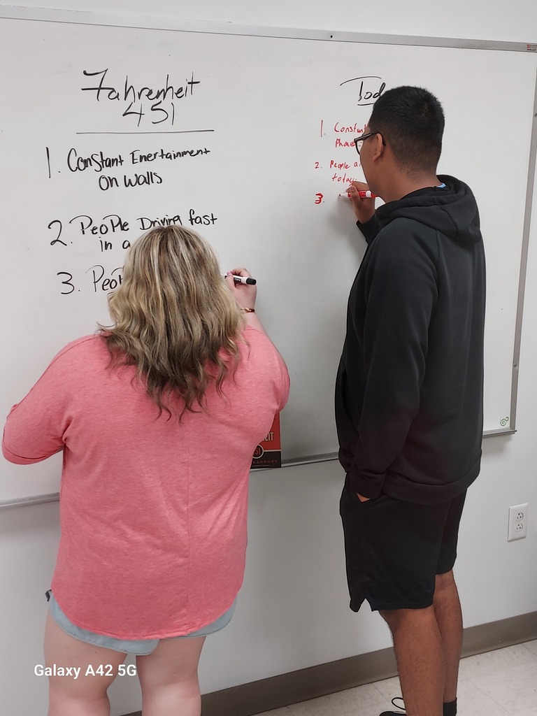 Students comparing Fahrenheit 451 to today