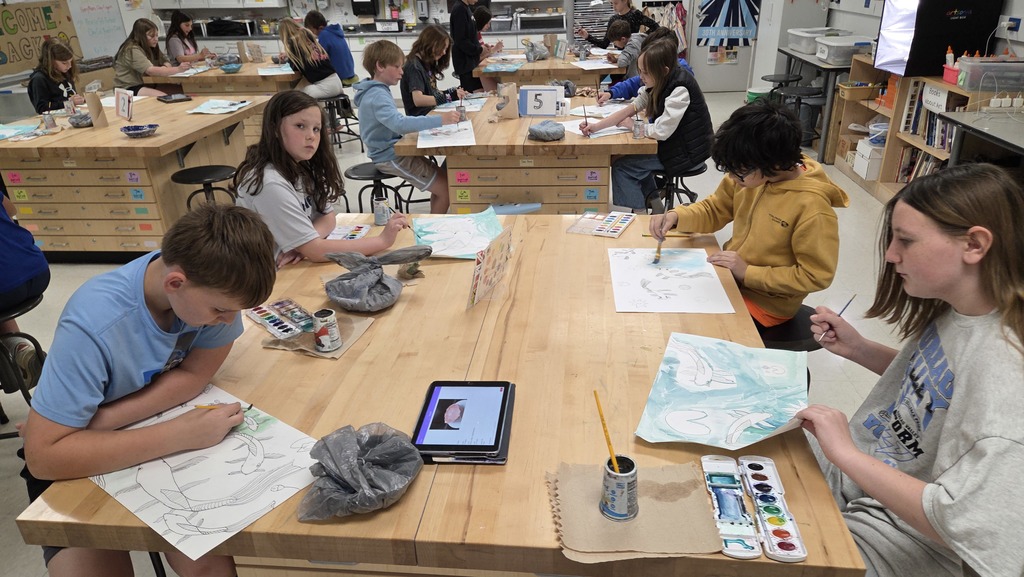 Table 6, 5K painting their koi and pond.