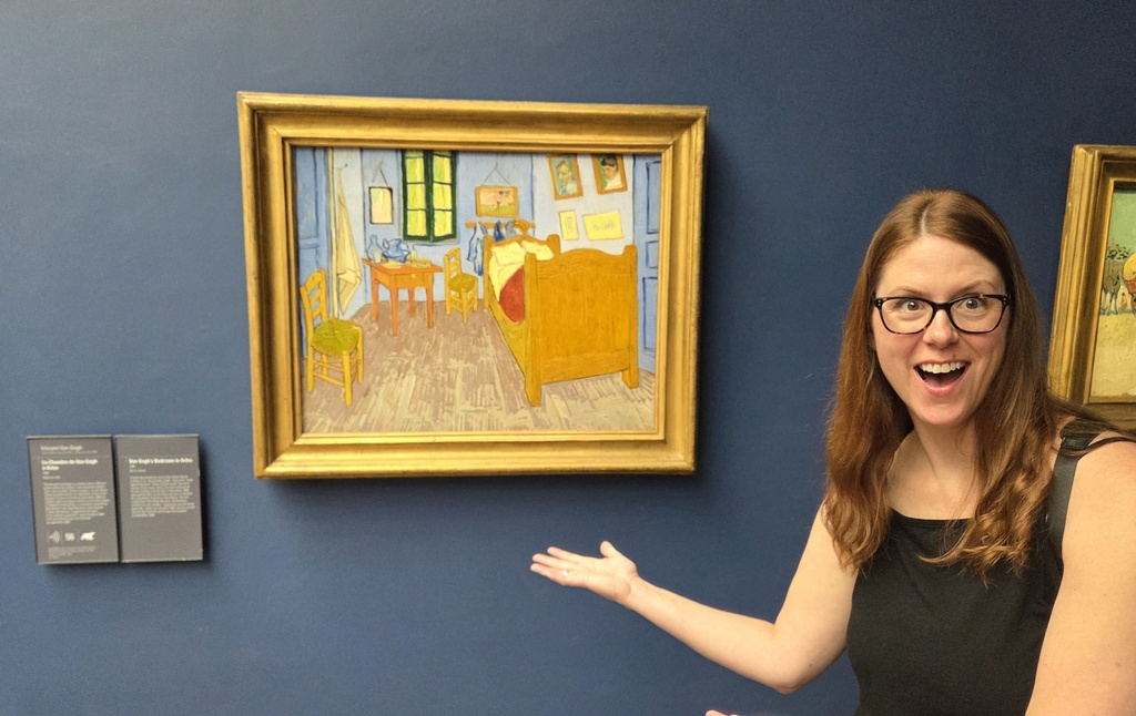 Ms. Knapp in front of Bedroom in Arles.