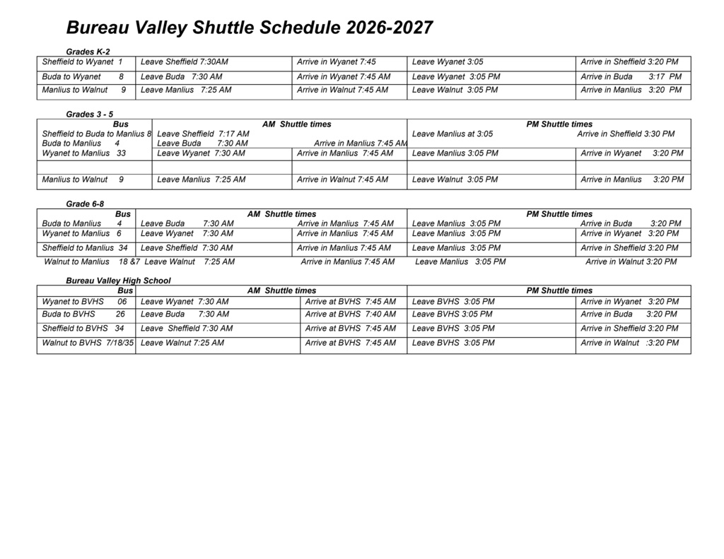 Shuttle Schedule Update