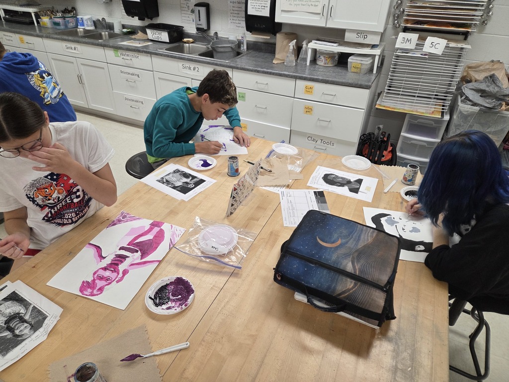 students painting