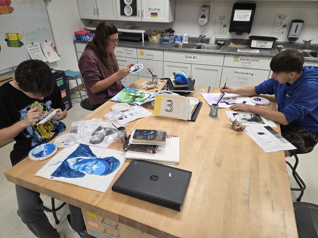 students painting