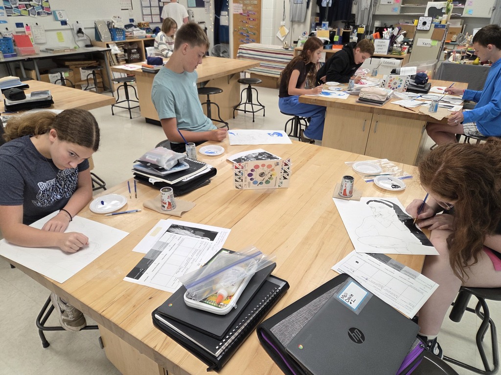 students painting