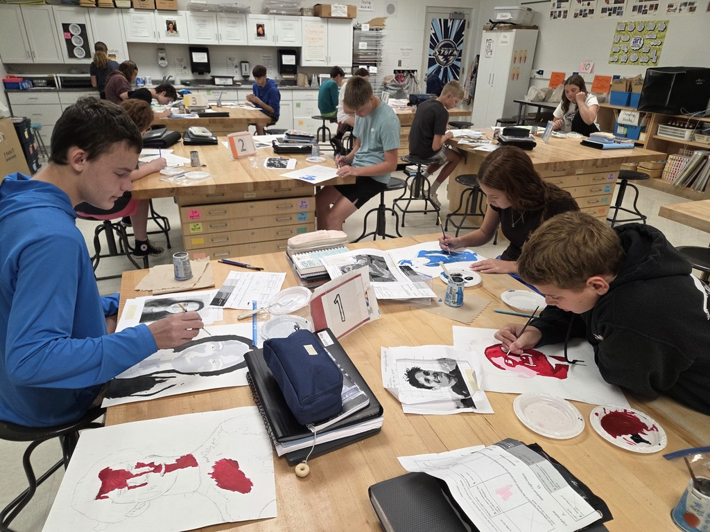 students painting
