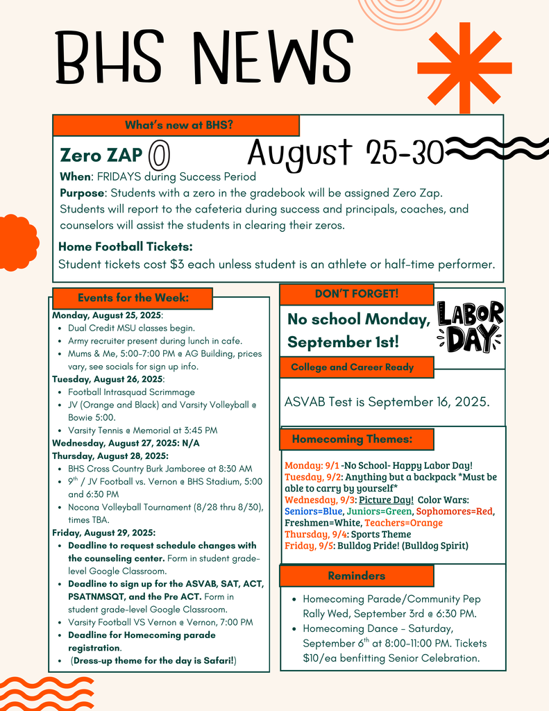 August 25-30 Newsletter