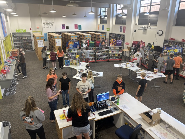 students in library