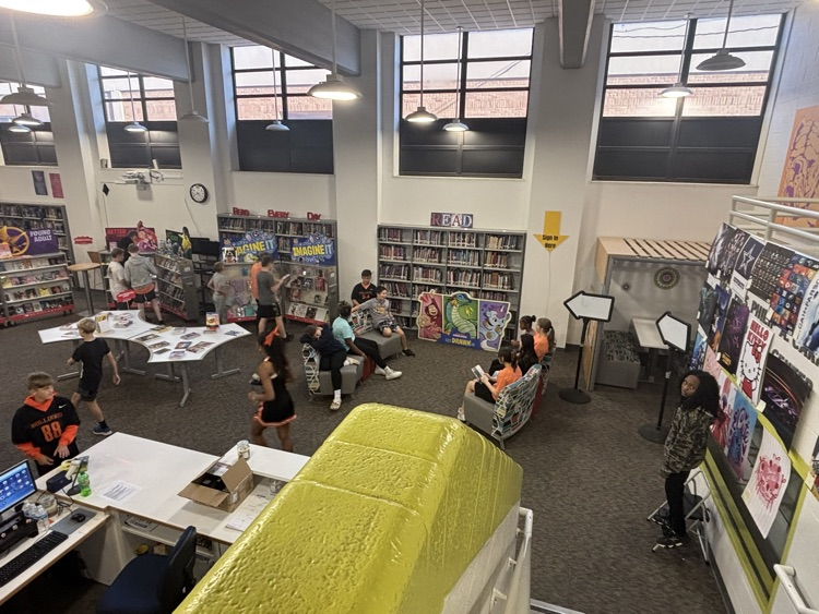 students in library
