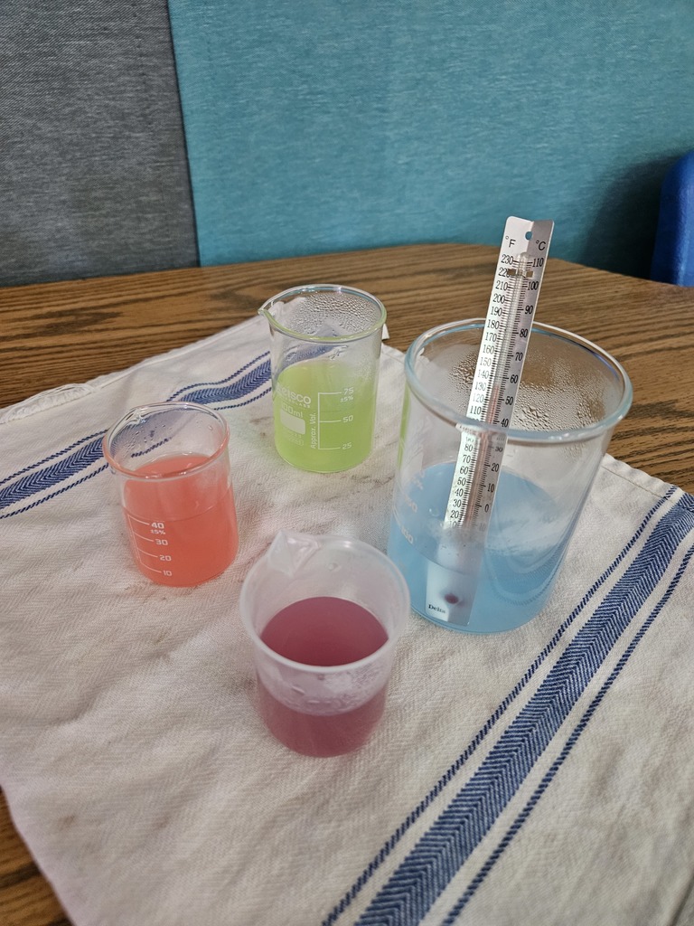 Students test the Rate of Dissolution by dissolving fruit flavored candy in various temperatures of water and charting the results