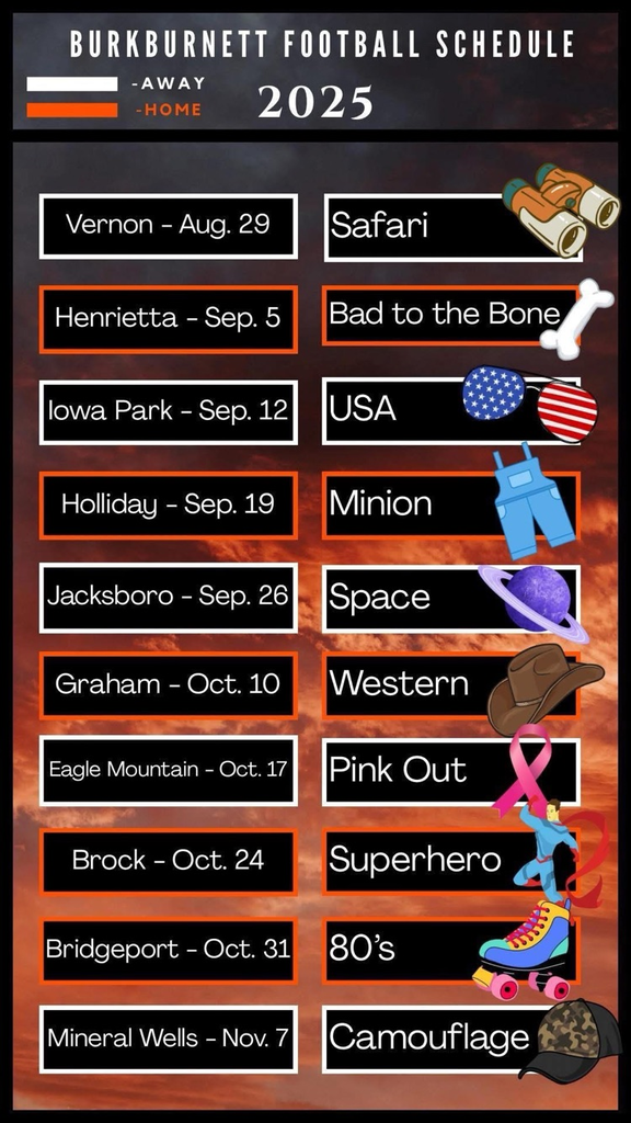 BHS football dress up day calendar