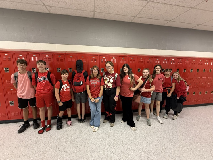 students wearing red