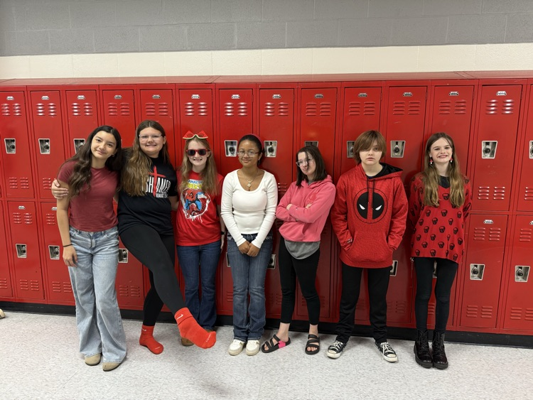 students wearing red