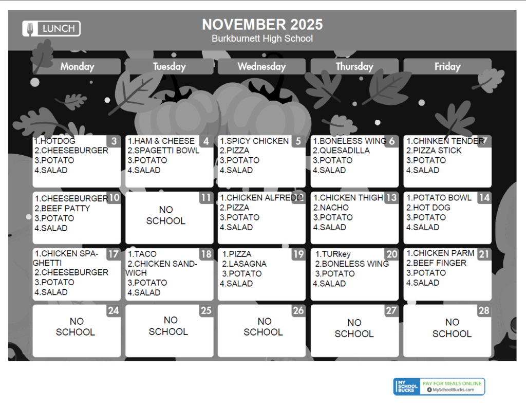 BHS Lunch Menu for November