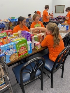 Students sorting food