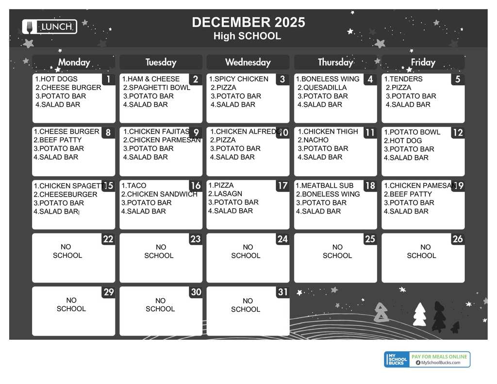 BHS Lunch Menu for December