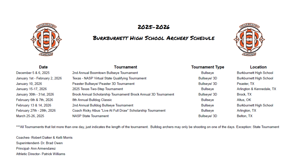 BHS Archery Schedule