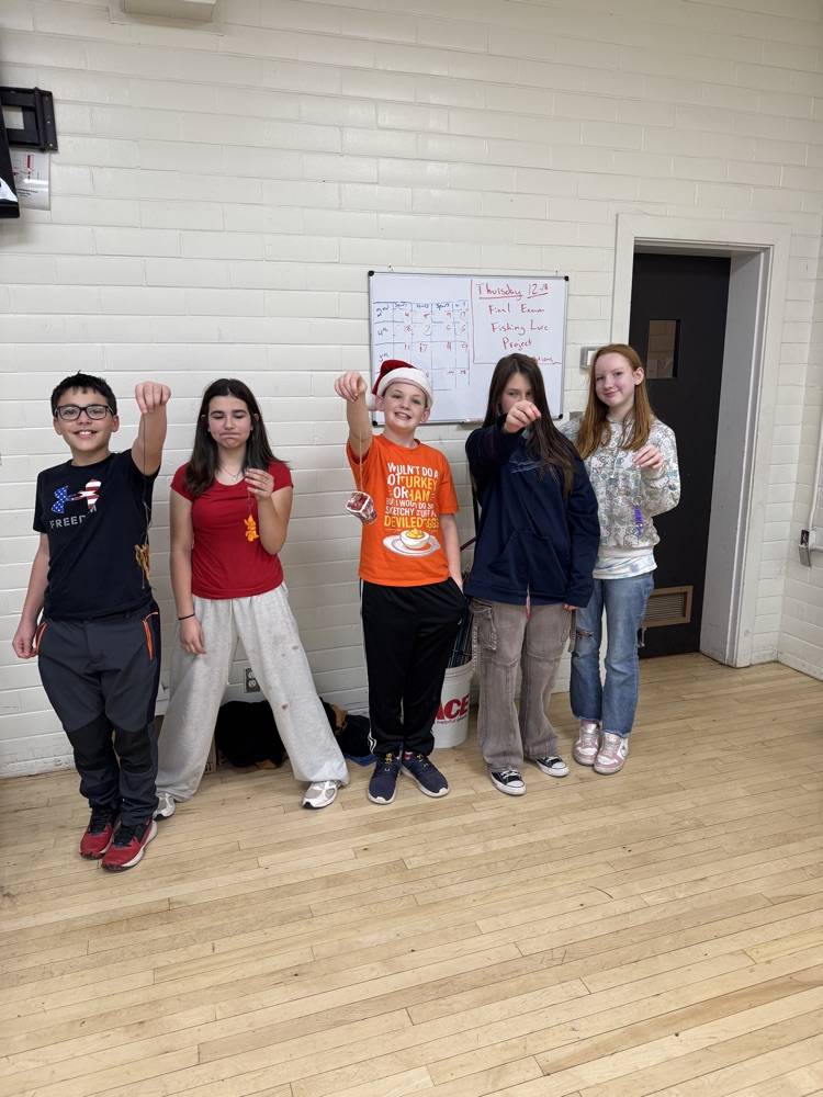 students with fishing lures