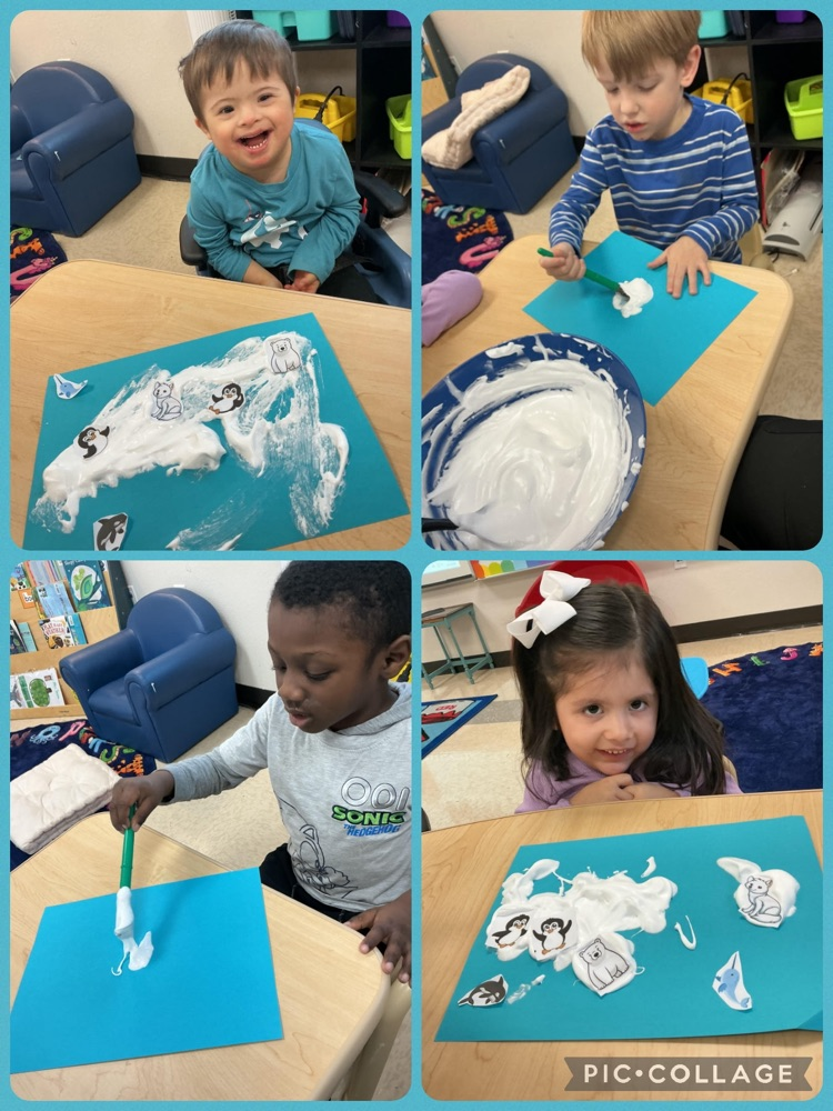 Mrs. Hughes’ class using puffy paint to create arctic scenes
