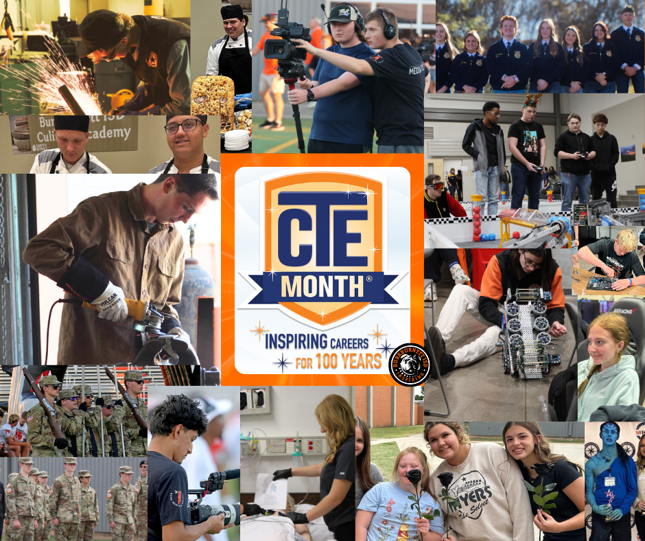 Graphic shows a picture collage of CTE students.