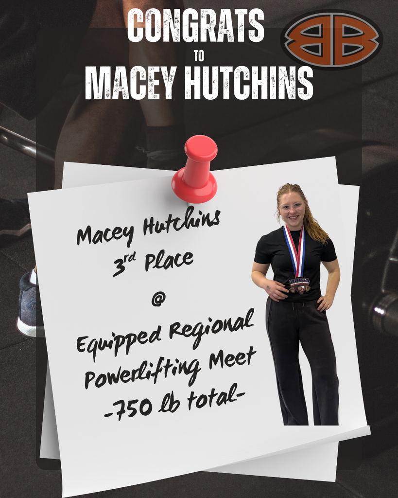 Graphic celebrates Macy Hutchins for placing third in regional powerlifting meet.