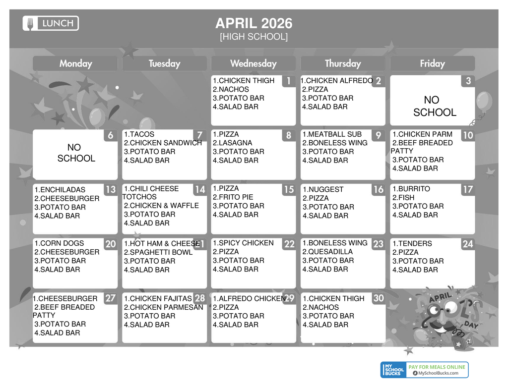 BHS Lunch Menu for April