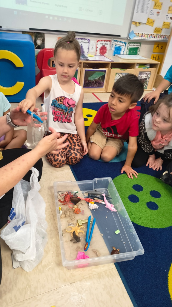 We are learning about the ocean and how littering isn't safe for our ocean friends :) they picked trash out to help our animals stay safe. 0