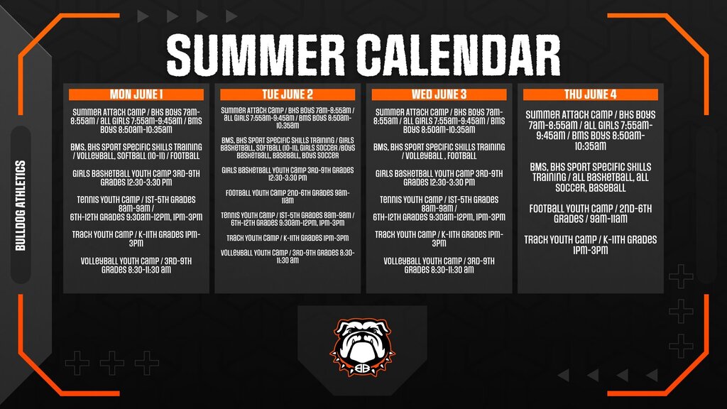 Summer athletic calendar