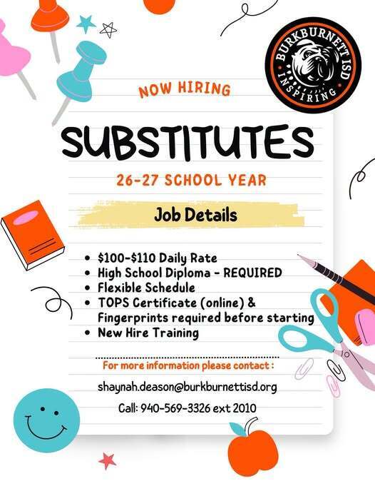 BISD is hiring substitutes. 