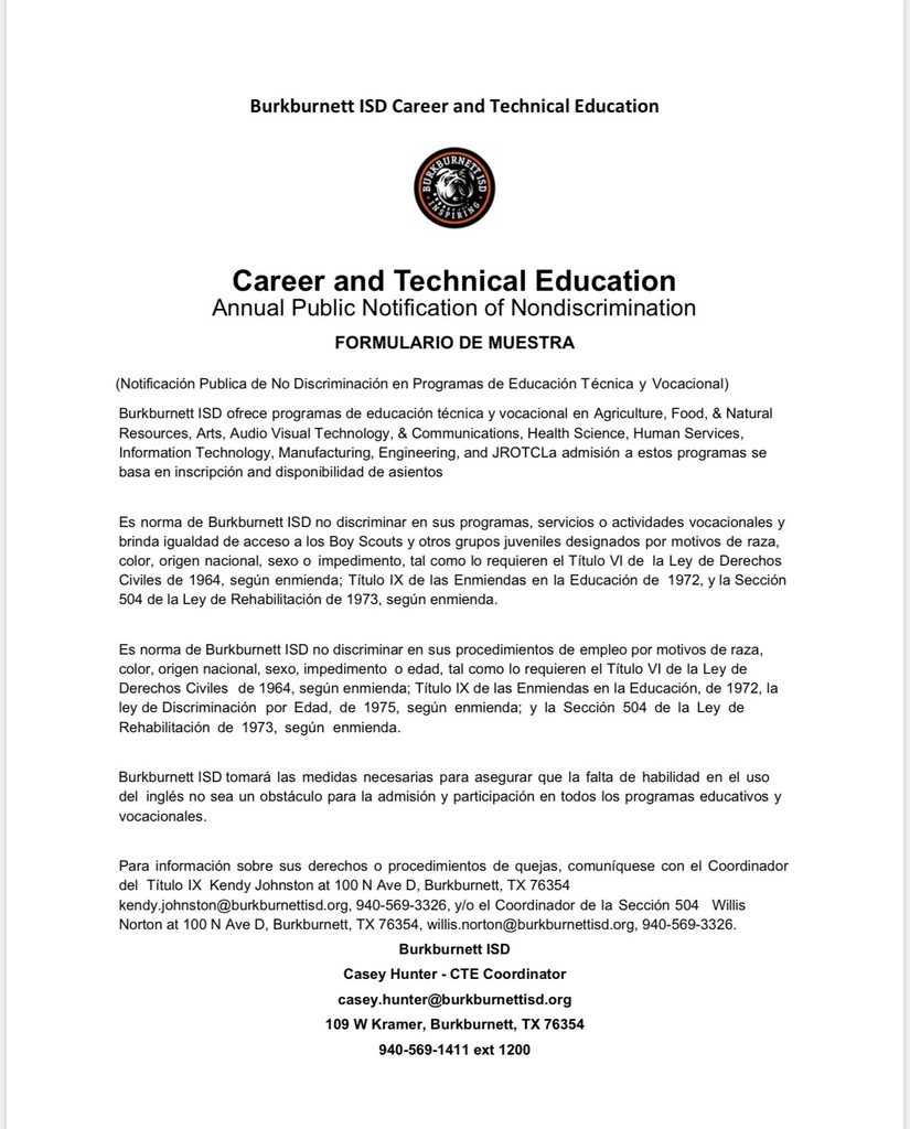 CTE Nondiscrimination disclosure