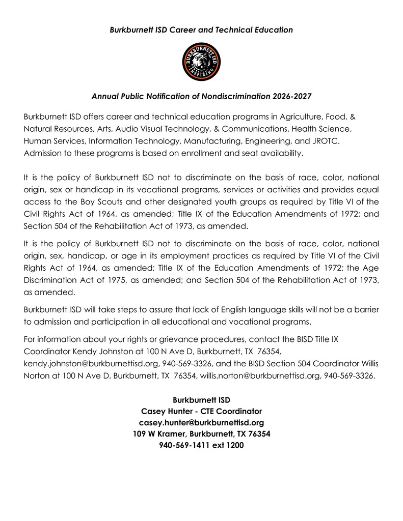 CTE Nondiscrimination disclosure 