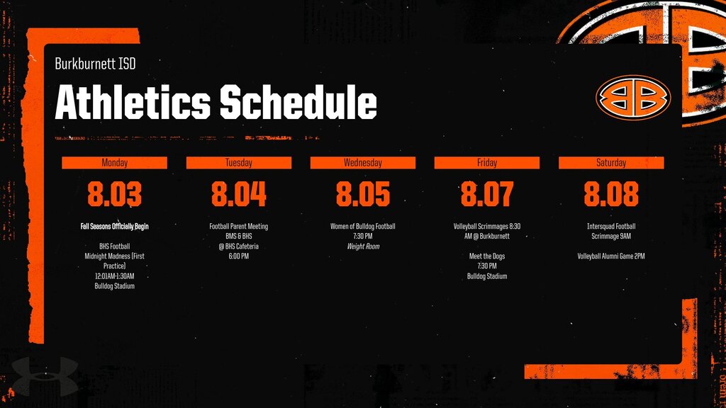 Athletics schedule for this week.