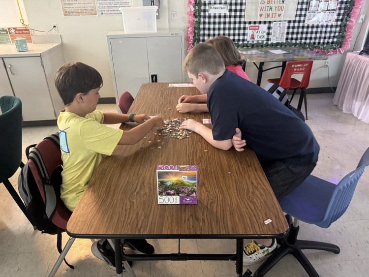 Students completing puzzles