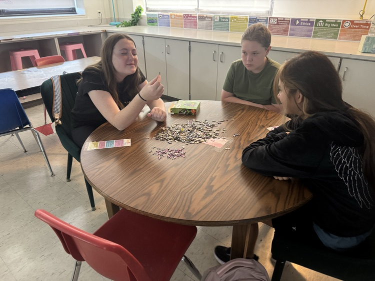 Students completing puzzles