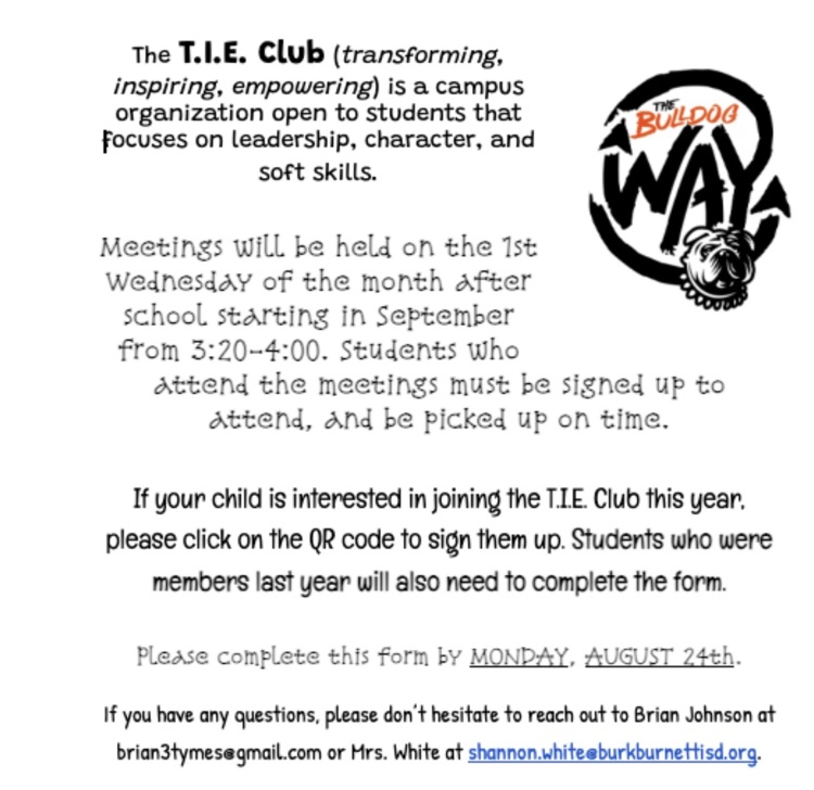TIE Club and Kind Girls Club sign-ups for 4th & 5th graders are here.